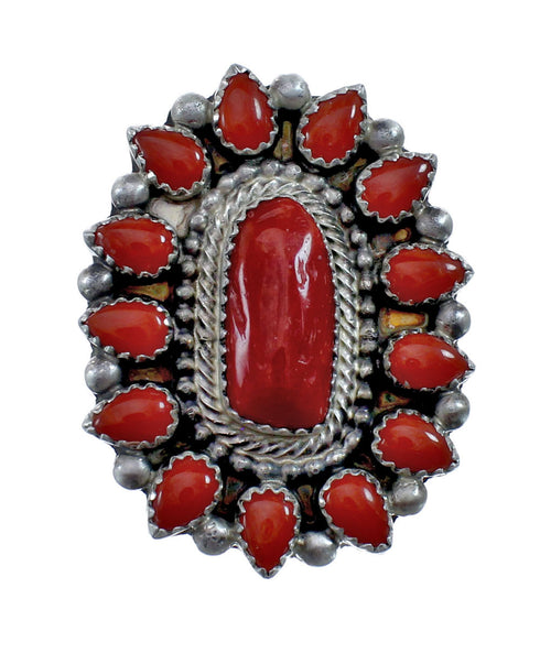 Native American Navajo Genuine Sterling Silver Coral Ring Size 7-1/2 AX127831